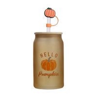 Harvest 'Hello Pumpkin' Glass Tumbler w/Straw, 16 oz