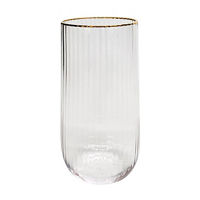 Ribbed Clear Stemless Champagne Glass with Gold Rim,