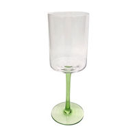 Ribbed Clear Wine Glass with Green Stem, 10.8 fl oz