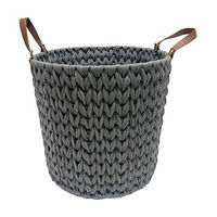 Round Cotton Woven Basket with Handles, Gray, XL