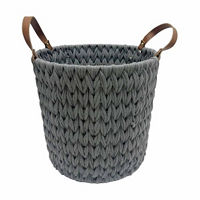Round Cotton Woven Basket with Handles, Gray, Large