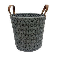 Round Cotton Woven Basket with Handles, Gray, Medium