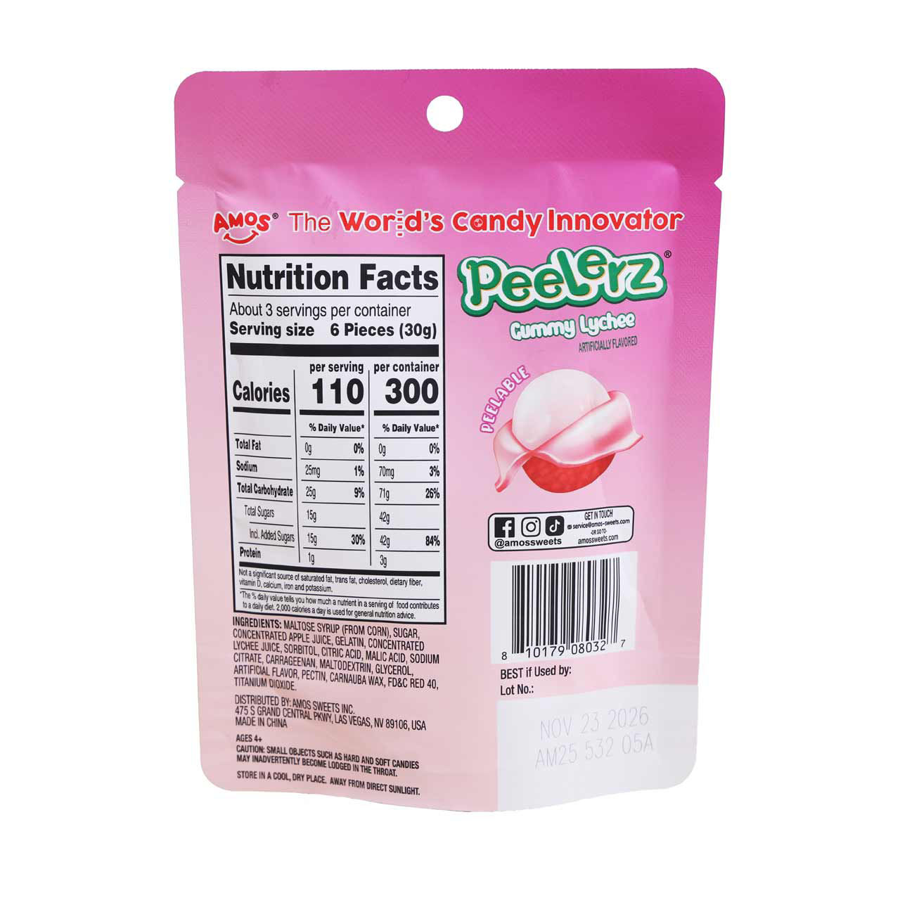 Amos Peelerz Gummy, Lychee, 3 oz