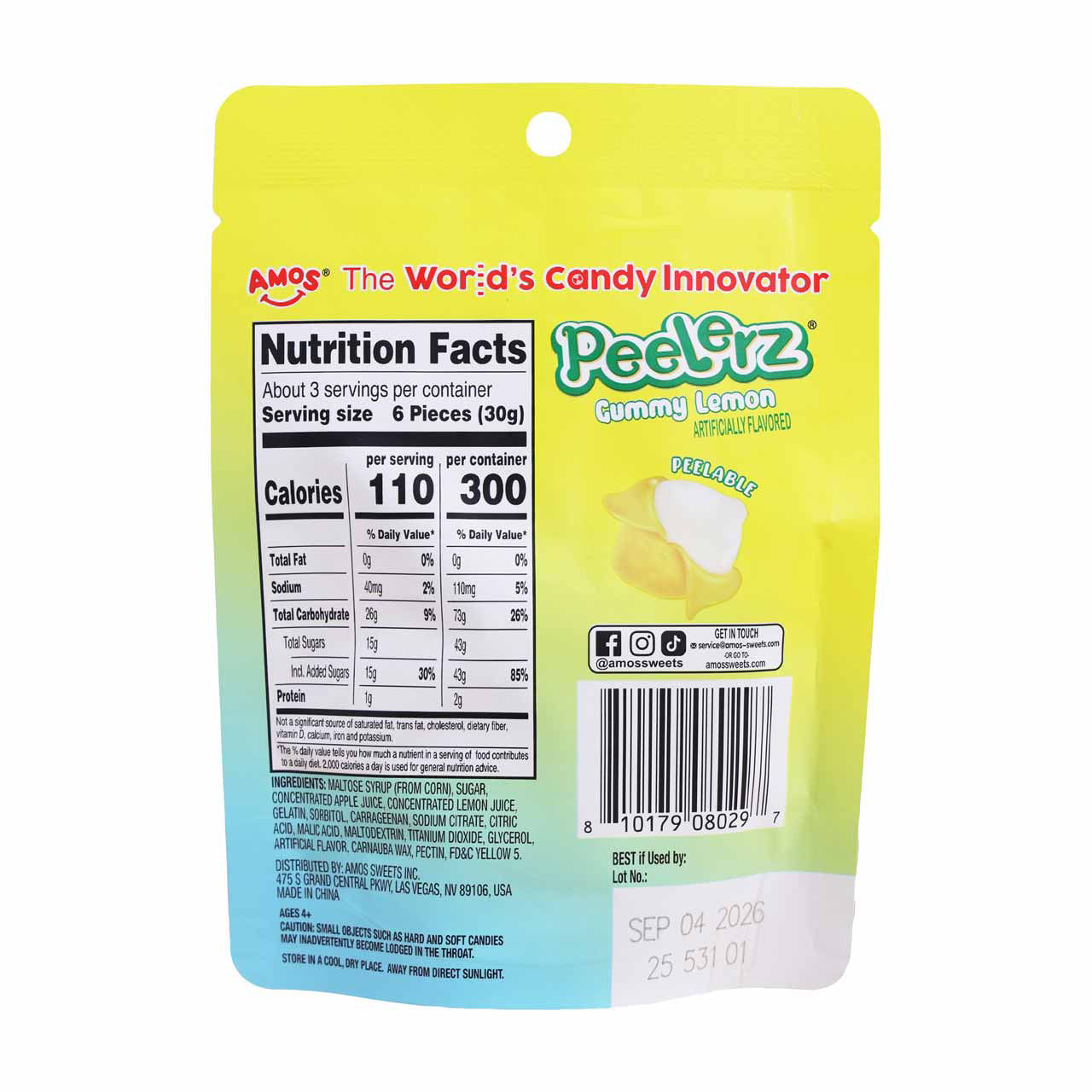 Amos Peelerz Gummy, Lemon, 3 oz