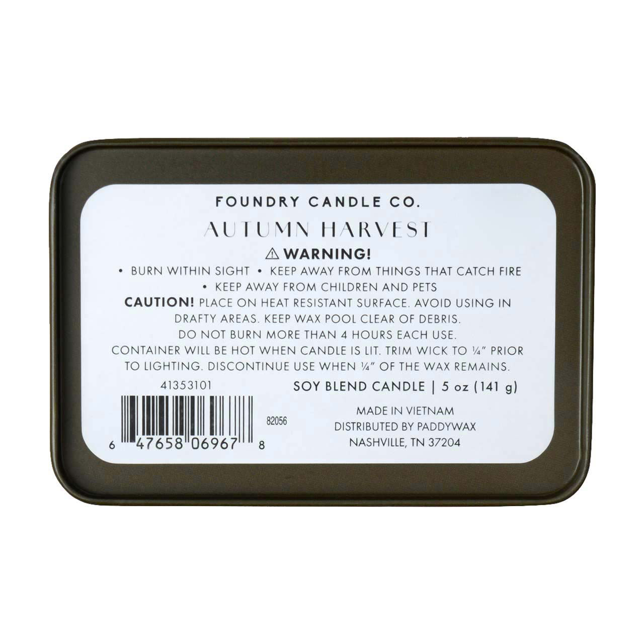 Foundry Candle Co. Printed Tin Soy Blend Candle, 5 oz, Autumn Harvest