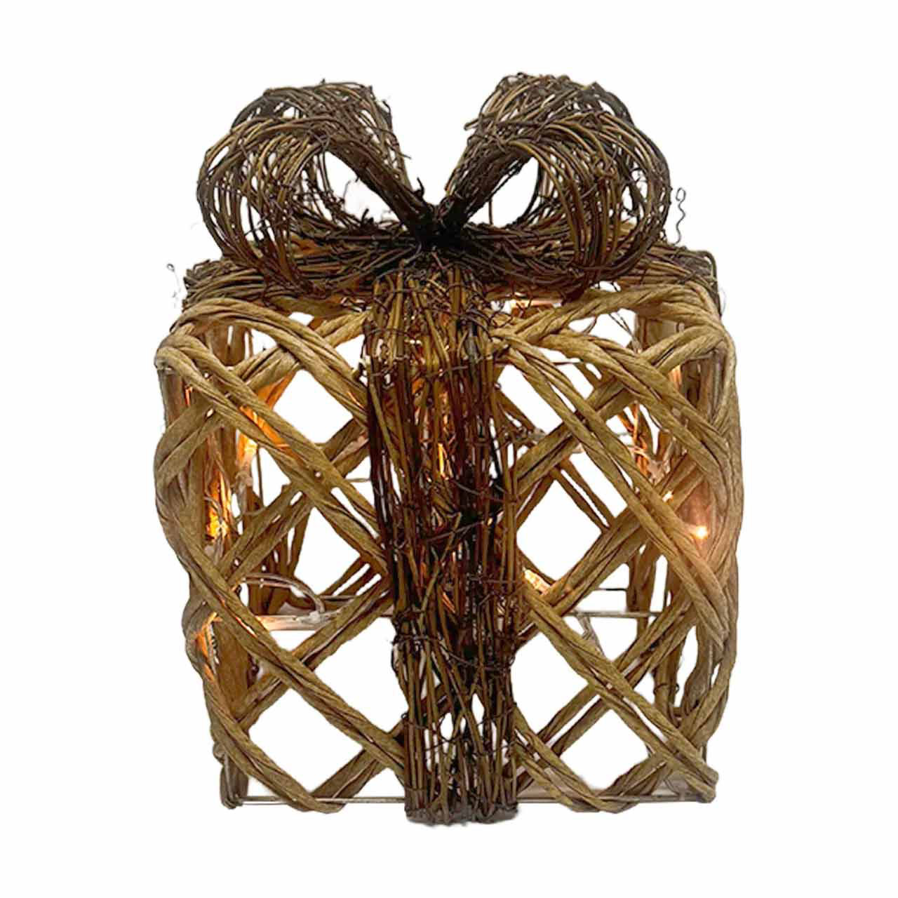 Battery-Operated Rattan Christmas Gift, 10 in