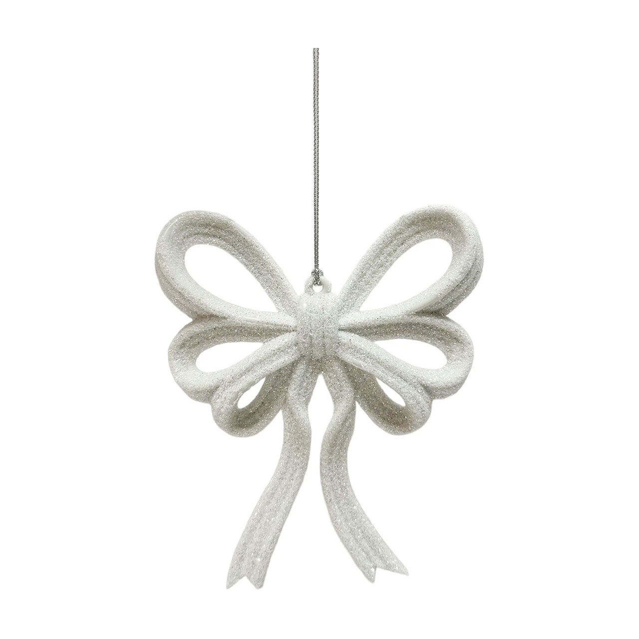 Glitter Bow Ornament, White