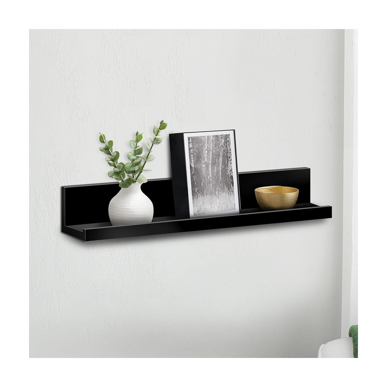 Adhesive Wall Shelf, Black, 20.8 in