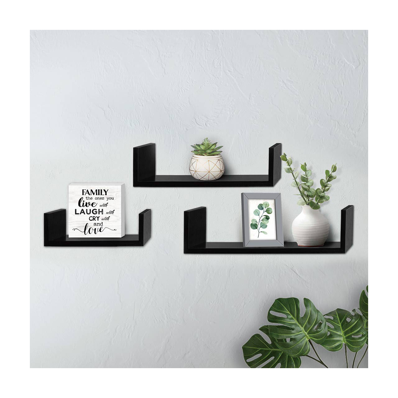 Mountable Wall Shelf Set, Black, 3 ct