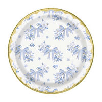 Blue Bow Gold Foil 7" Round Plates, 8ct