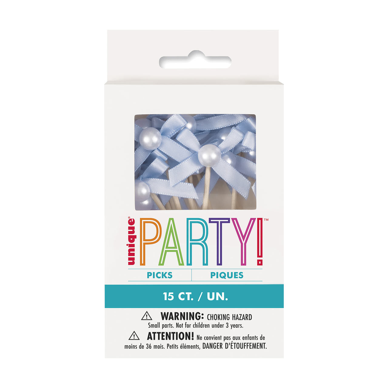 Unique Party Blue Bow Pearl Picks, 15 ct