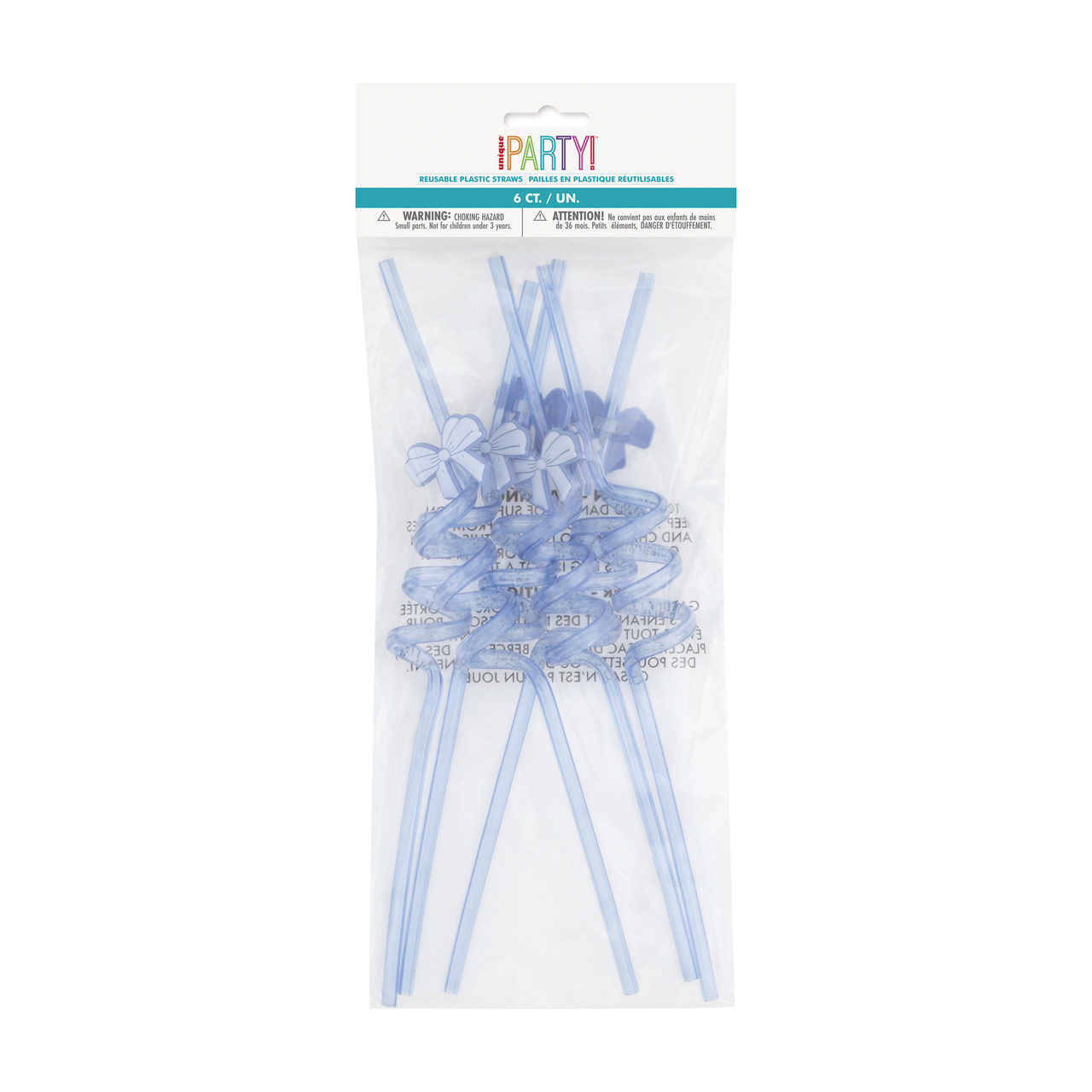 Unique Party Blue Bow Plastic Straw Set, 6 ct