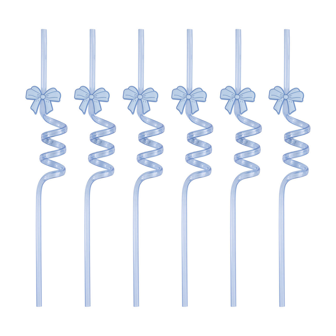 Unique Party Blue Bow Plastic Straw Set, 6 ct