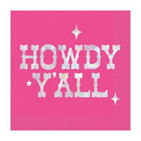 Pink 'Howdy Y'All' Beverage Napkins, 16 ct