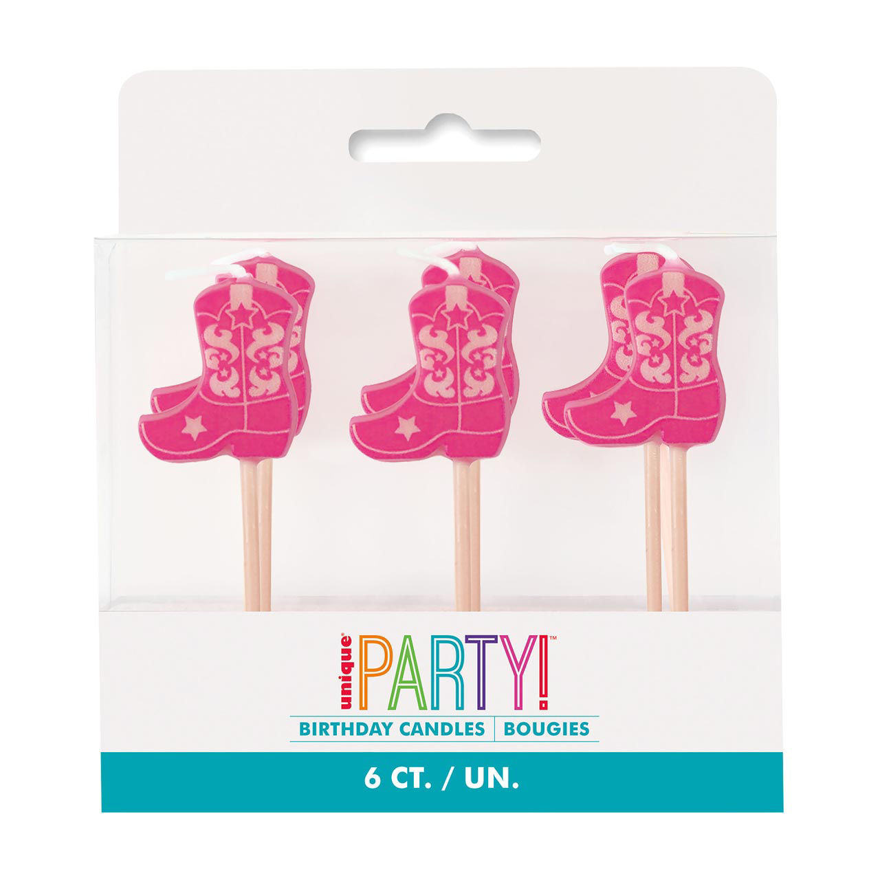 Unique Party Pink Cowboy Boot Birthday Candles, 6 ct