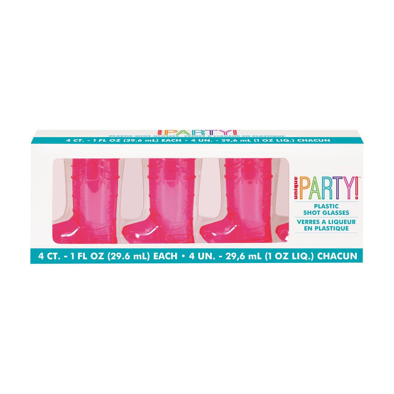 Unique Party Pink Cowboy Boot Plastic Shot Glasses, 1 fl oz, 4 ct