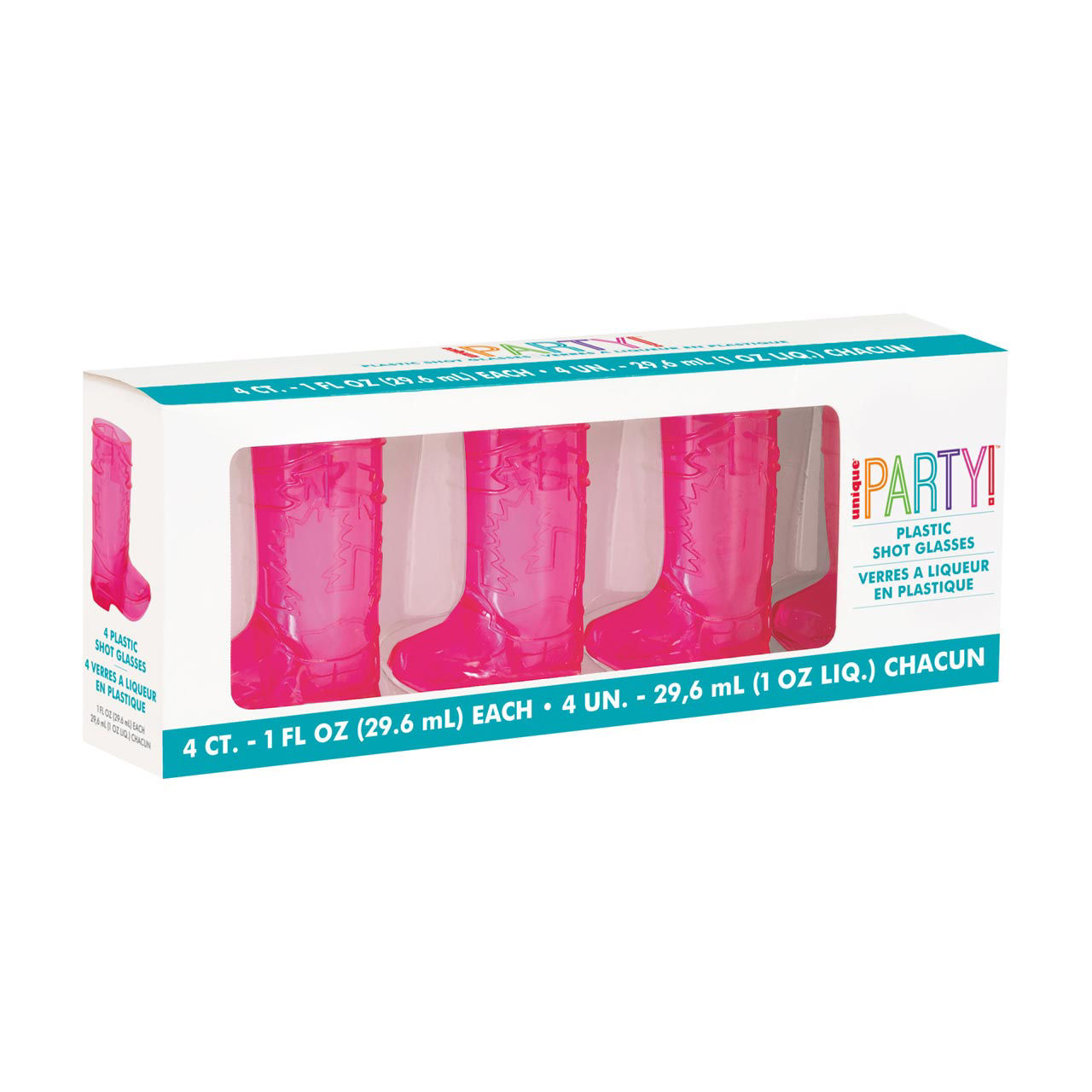 Unique Party Pink Cowboy Boot Plastic Shot Glasses, 1 fl oz, 4 ct