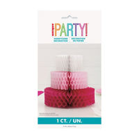 Pink and White Three-Tiered Cake Honeycomb Tissue Centerpiece, 7.9 in