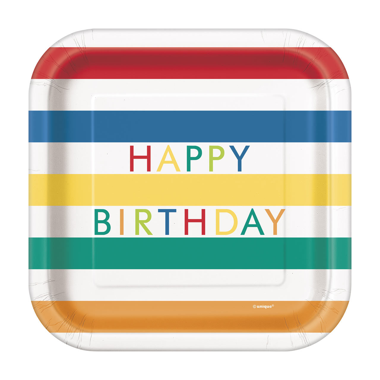 "Happy Birthday" Striped Square Plate, 7 in