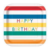 Striped Birthday 7" Square Plates, 8ct