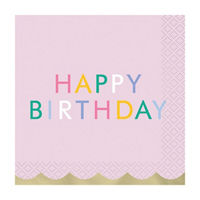 Light Pink Happy Birthday Foil Beverage Napkins, 16ct