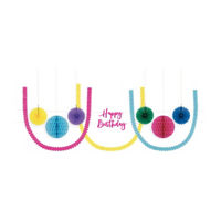 Multicolor 'Happy Birthday' Tissue Garland Kit, 9 ft