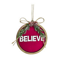 'Believe' Velvet and Wood Round Ornament