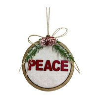 'Peace' White Velvet and Wood Round Ornament