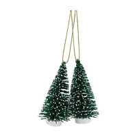 Glitter Brush Tree Ornament Set, Green