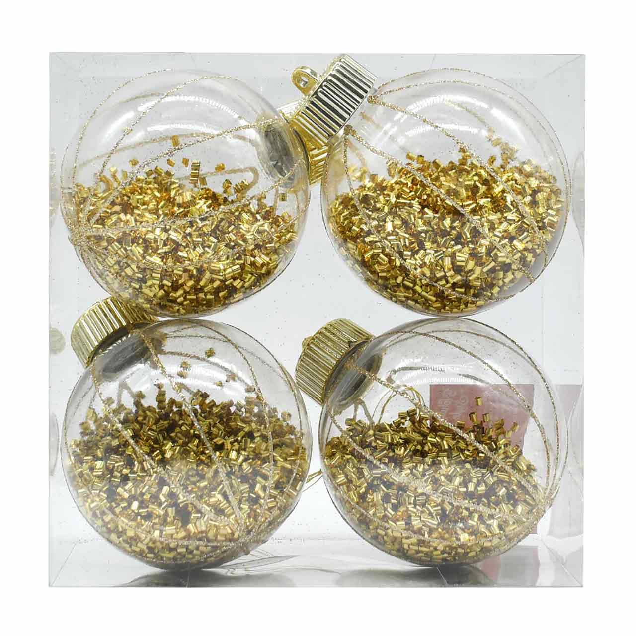 Clear Ball Christmas Ornament with Beads Inside, 4 pk, Assorted