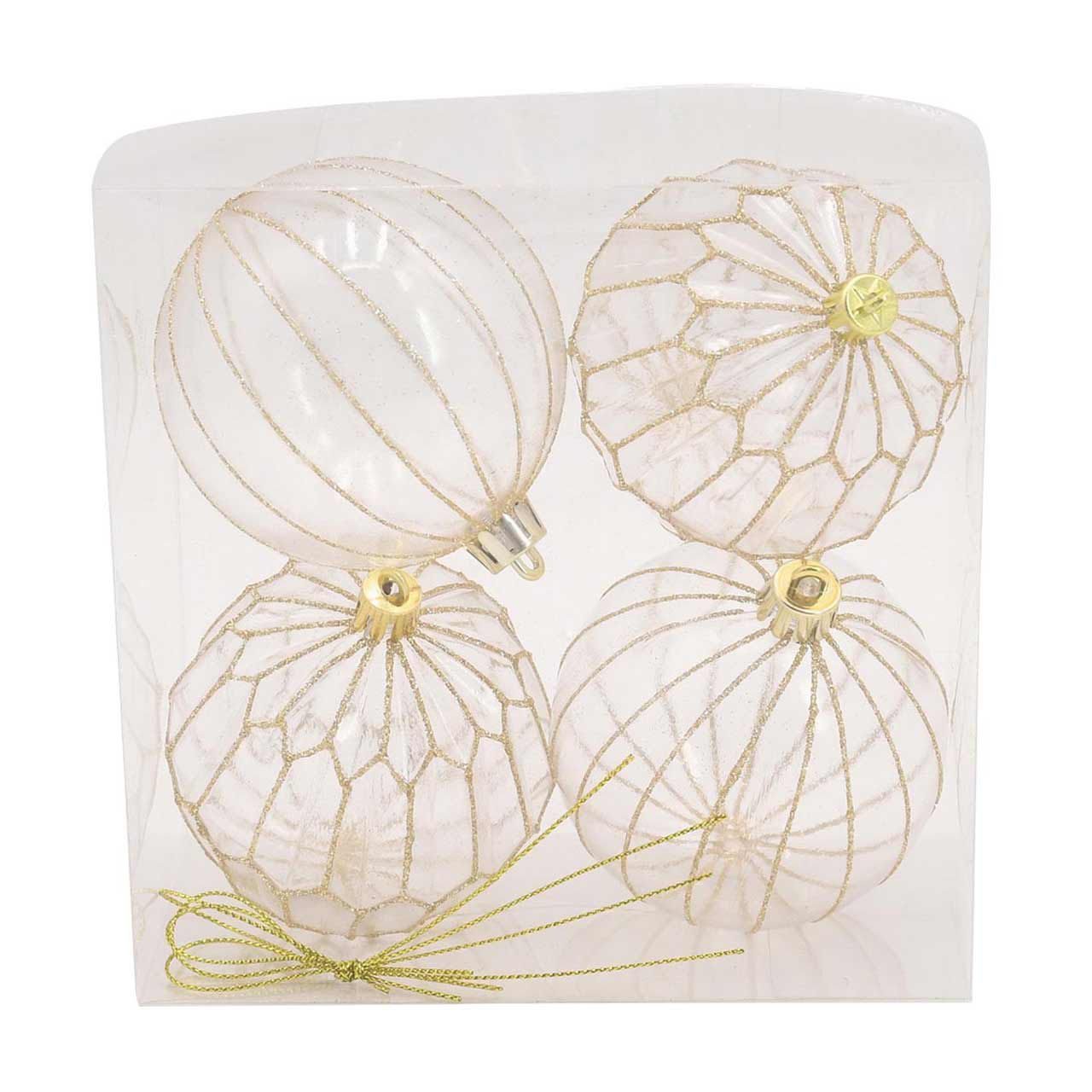 Christmas Clear Ball Ornament with Gold Glitter, 4 pk