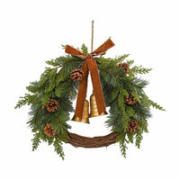 Christmas Wreath with Natural Material, Brown Bow and Bells