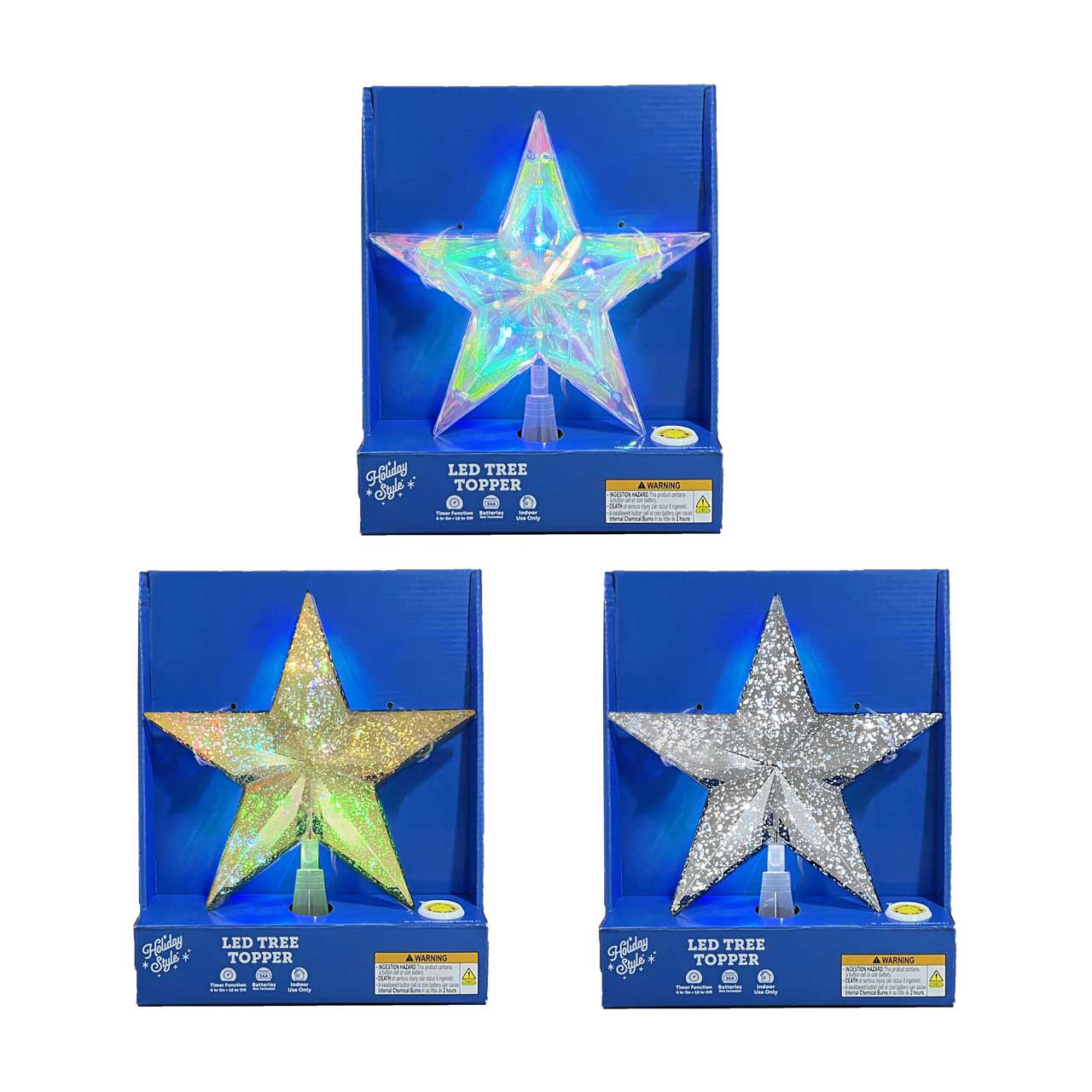 Holiday Style LED Star Tree Topper, Assorted