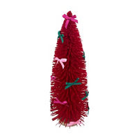 Bow Bottle Brush Tree Decor, 14 in, Red