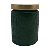 Embossed Green Glass Jar Candle with Cream Wax,