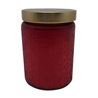 Embossed Red Glass Jar Candle with Cream Wax,