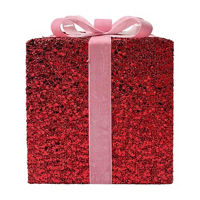 Sequin Gift Box Decor, Red, 10 in