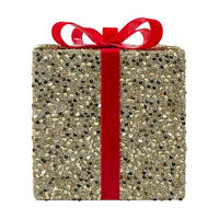 Sequin Gift Box Decor, Gold, 8 in x 10 in