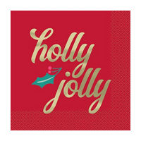 Red "Holly Jolly" Luncheon Napkins, 16 ct