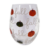 "Fall" Pumpkins Stemless Wine Glass, 20 oz