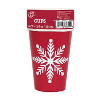 Holiday Style Snowflakes Paper Cups, 12 oz, 6