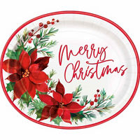 Merry Christmas Poinsettias Oval Plates, 8 ct