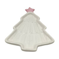 Christmas Tree Shaped Ceramic Plate, White, 8 in x 6 in