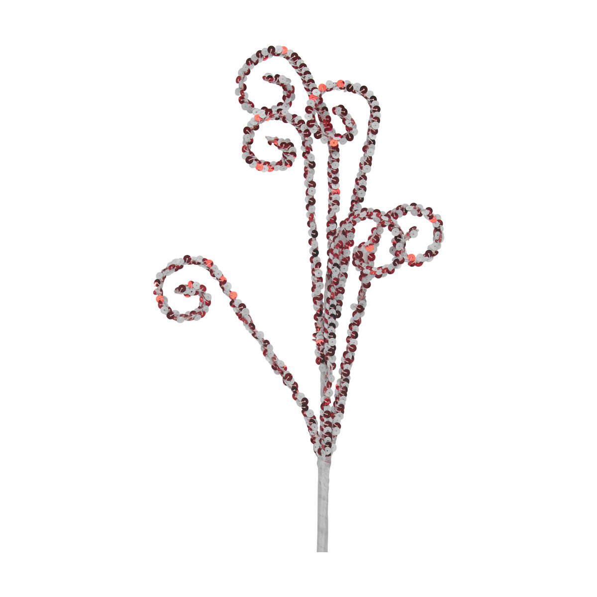 Curled Christmas Red & White Sequin Pick Decoration