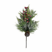 Artificial Pine Needles Pick Decor with Red Berries, 19 in