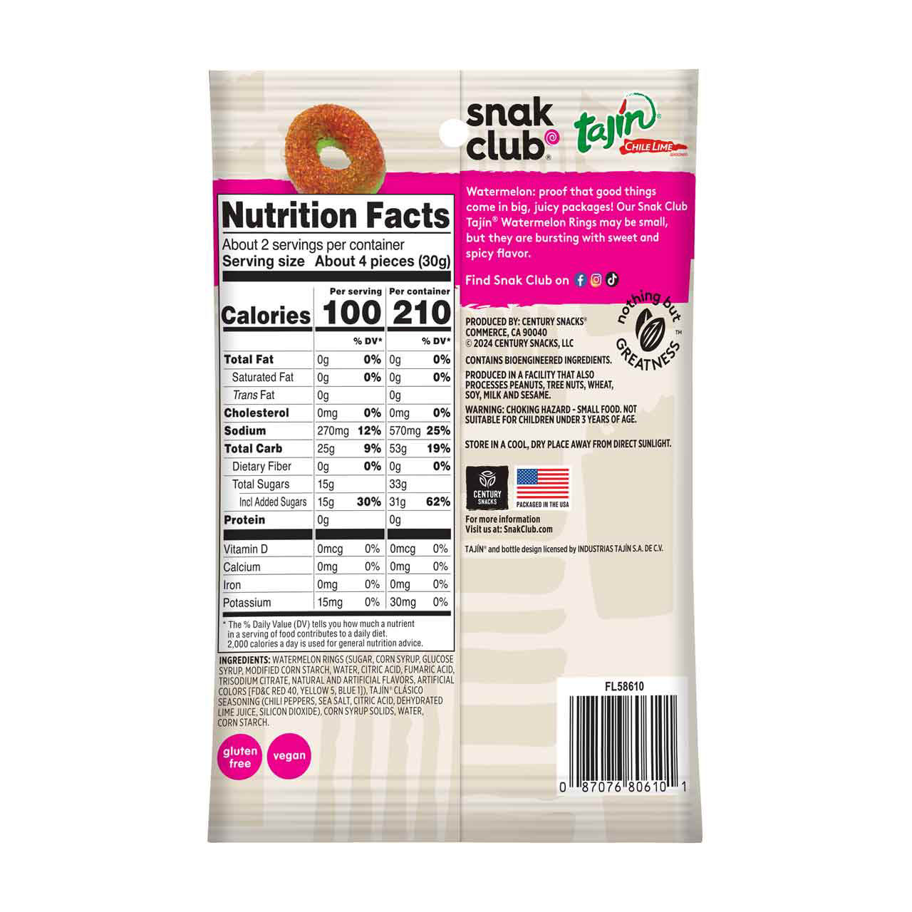 snak club Watermelon Rings, Tajin Chili Lime, 2.25 oz