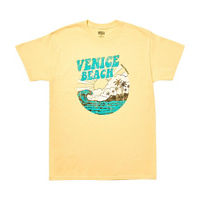 Women's 'Venice Beach' Sunny Waves Screen-Printed Butter-Yellow Tee, Medium