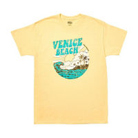 Women's 'Venice Beach' Sunny Waves Screen-Printed Butter-Yellow Tee, Large