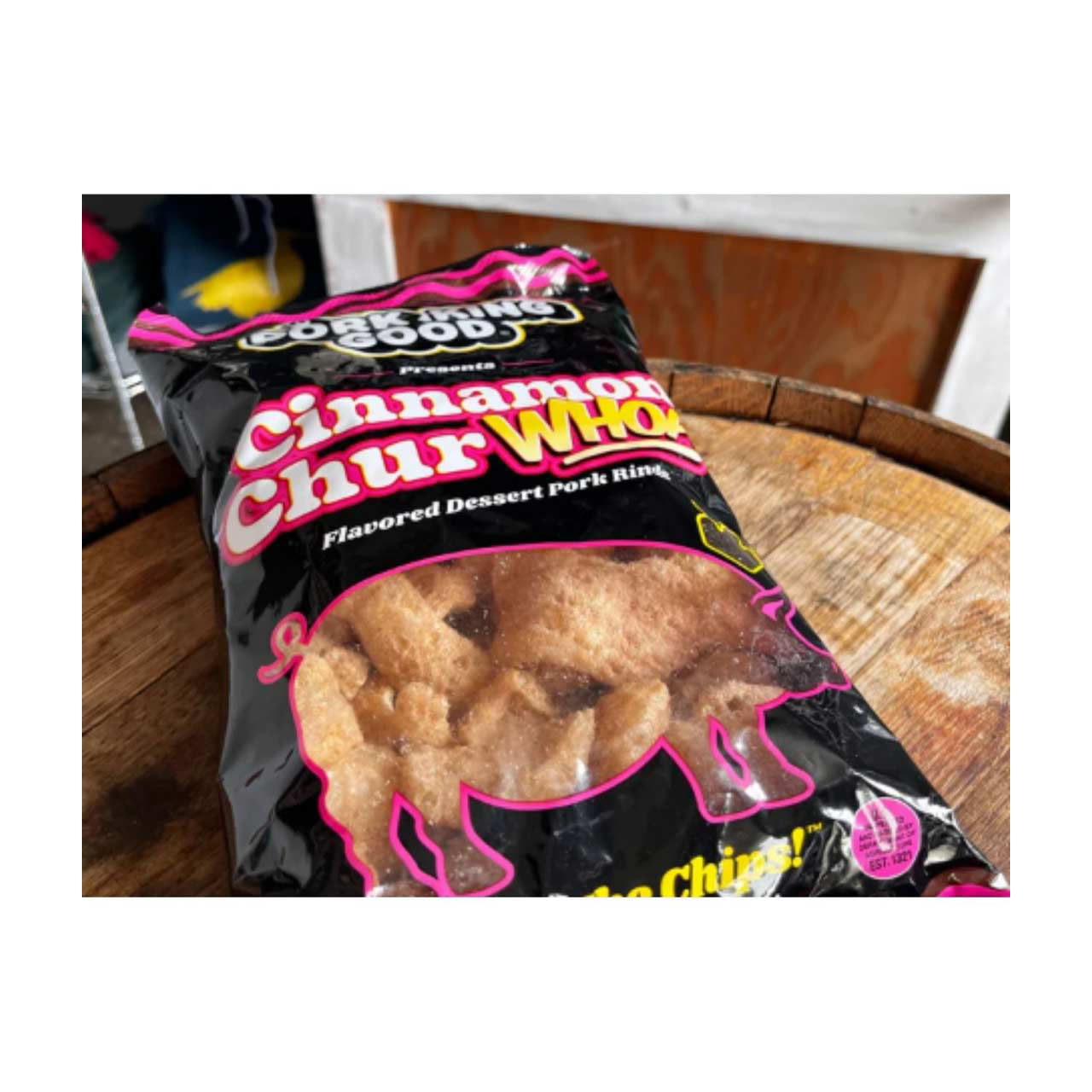 Pork King Good Flavored Pork Rinds, Cinnamon ChurWHOA, 3 oz