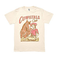 Women's 'Cowgirls Club' Western Screen-Printed Off-White Tee, Medium